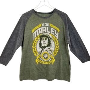 Bob Marley Zion Rootswear Raglan T-Shirt Green Gray Space Dye Size XL